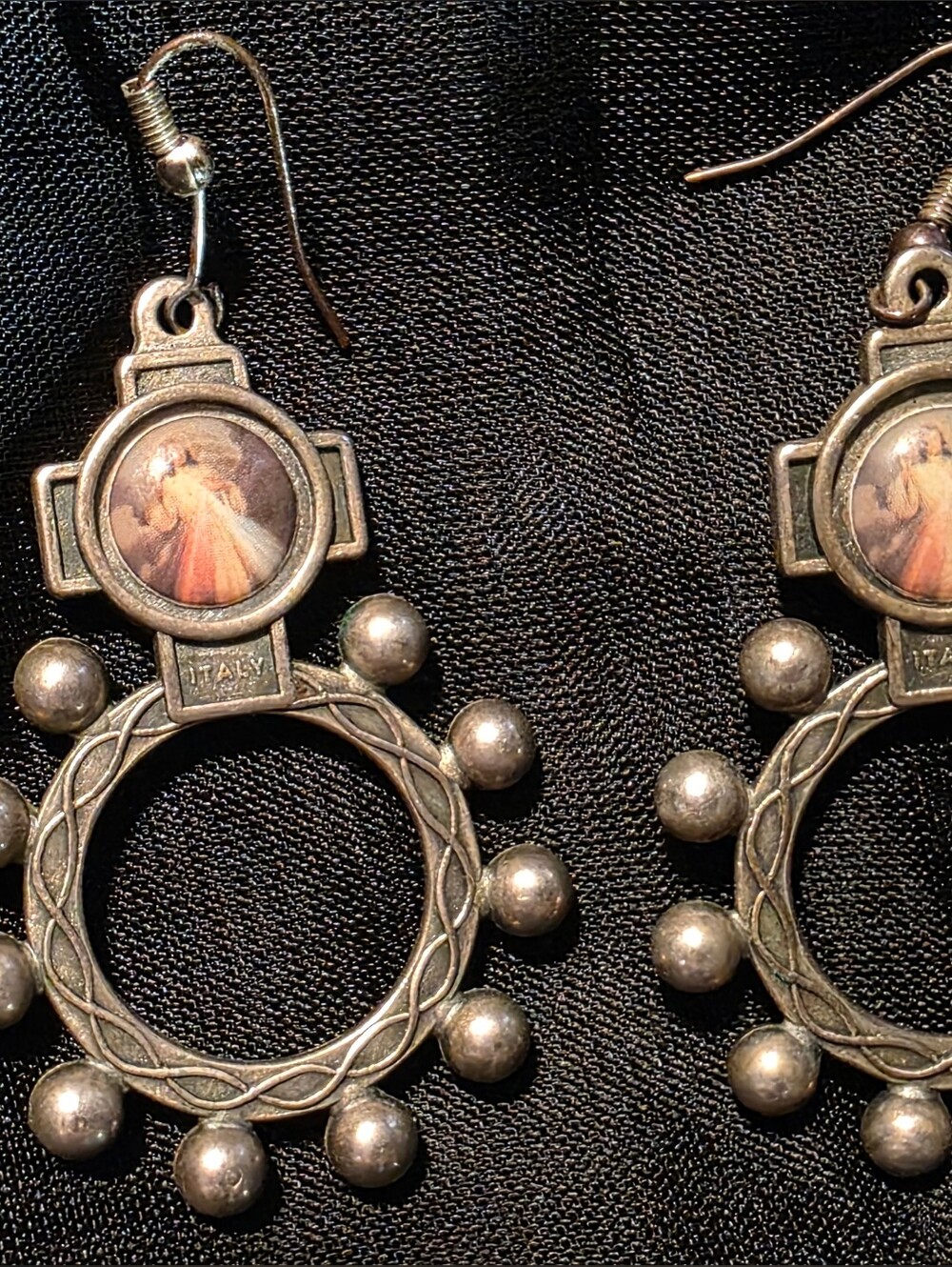 Vintage Silvertone Celtic Rosary Earrings
